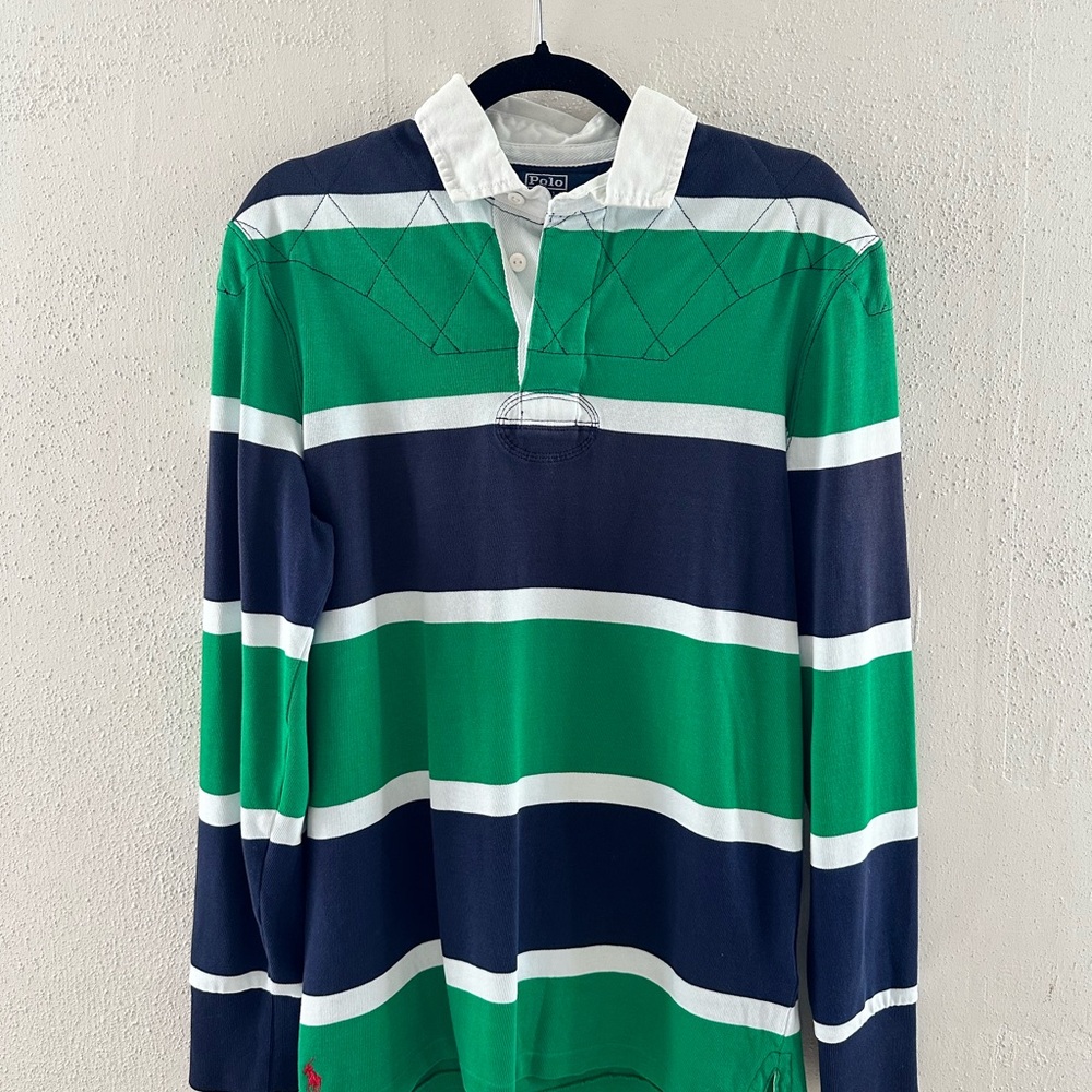 Polo by Ralph Lauren Green Navy White Striped Rugby Shirt